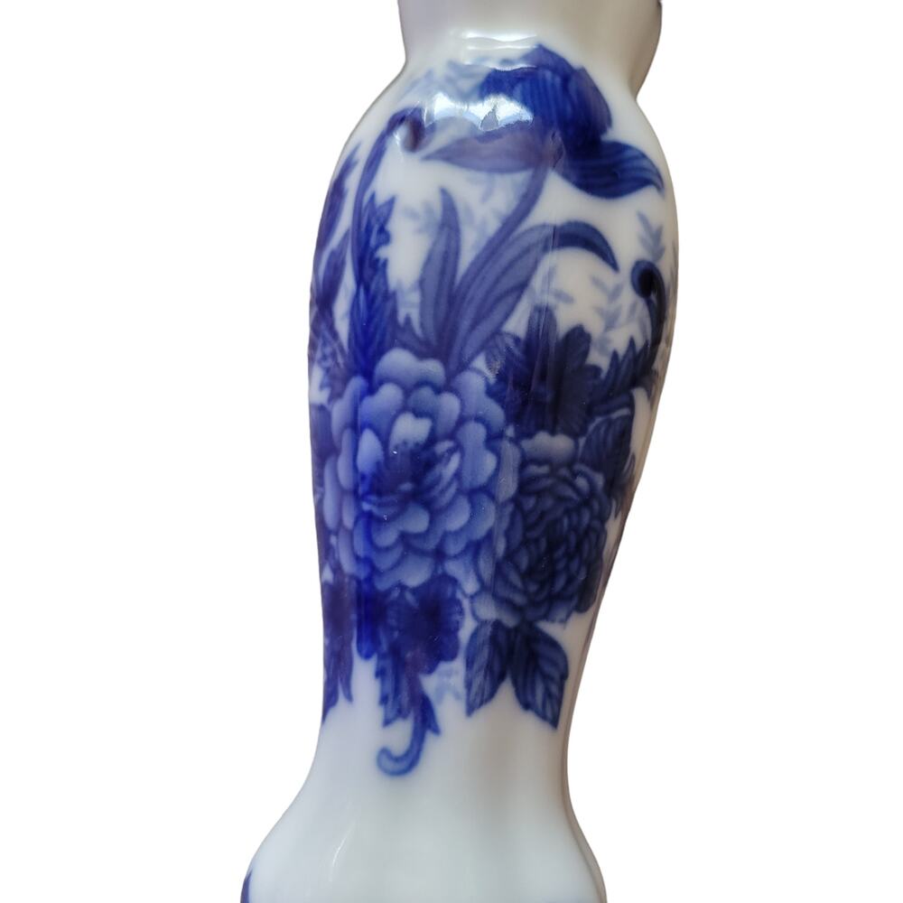 Cracker Barrel Porcelain Large‎ 9 inch Candle Holder Cobalt Blue White Vintage